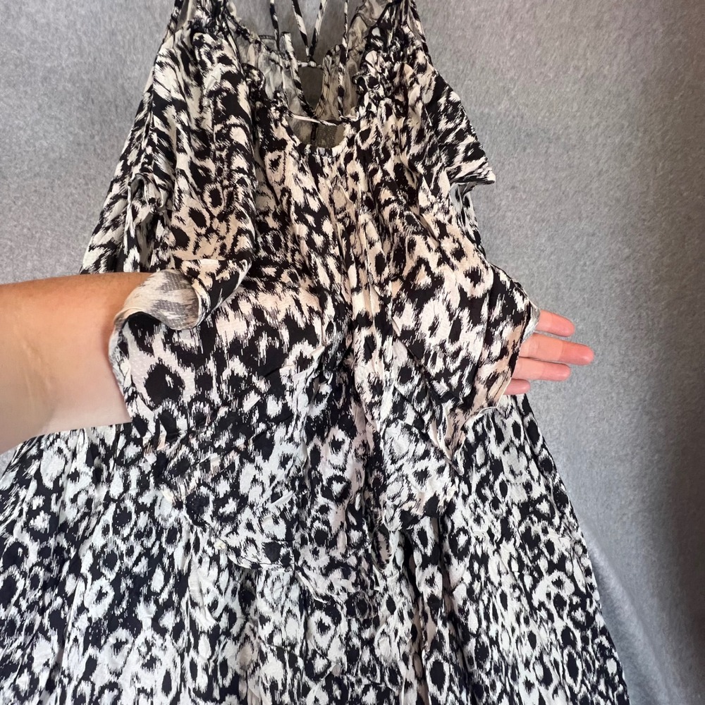 Anthropologie Midi Dress Women XS Black White Animal Print Strappy Boho Slit - Picture 7 of 12